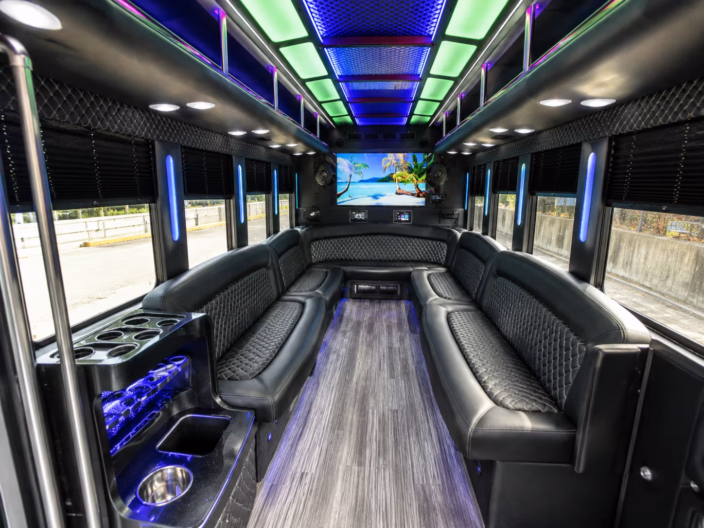 elizabeth 18 passenger party bus inside
